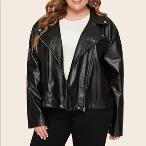 Plus Size Faux Leather Waterfall Motorcycle Jacket